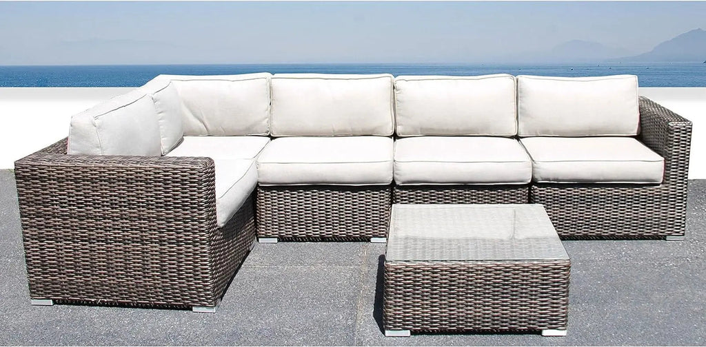 Outdoor Wicker Sectional Sofa Set for Patio and Garden (Brown)