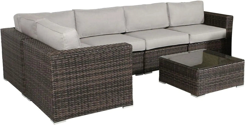 Outdoor Wicker Sectional Sofa Set for Patio and Garden (Brown)