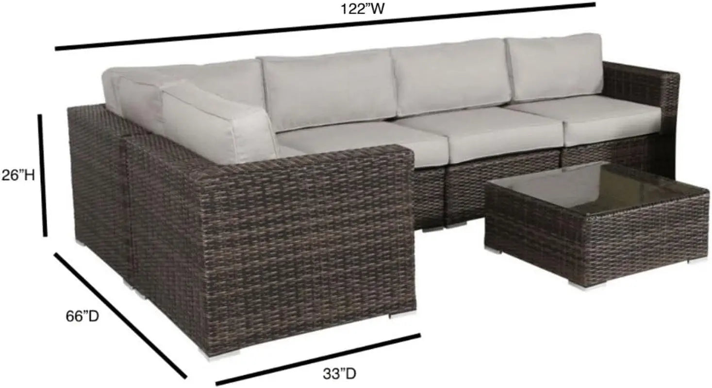 Outdoor Wicker Sectional Sofa Set for Patio and Garden (Brown)