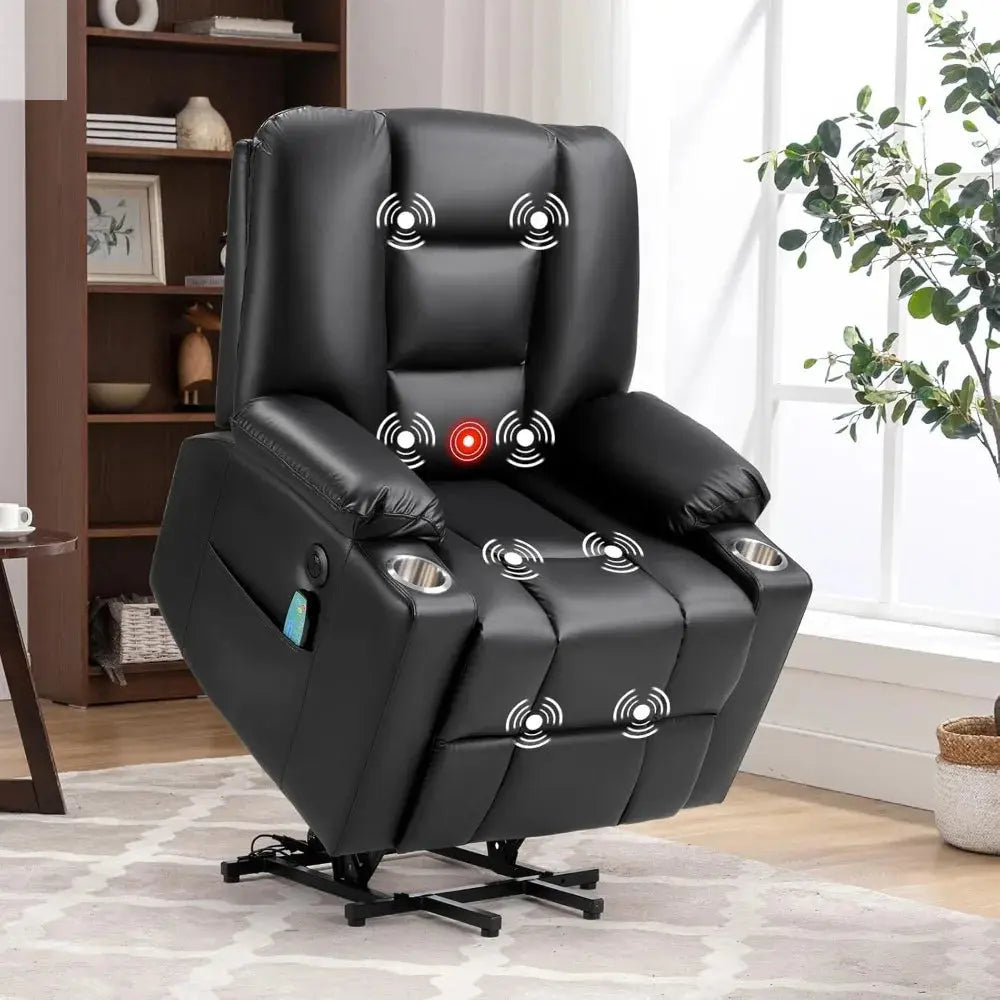Power Lift Chair with Heat and Massage, with 2 Cup Holders, Side Pocket, USB and Type-c Port,  Faux Leather Lift Recliner Chair