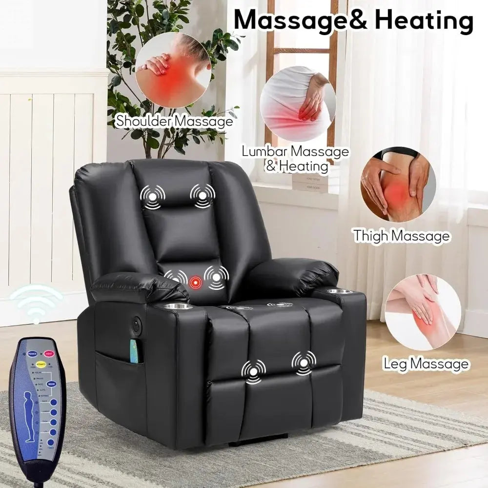 Power Lift Chair with Heat and Massage, with 2 Cup Holders, Side Pocket, USB and Type-c Port,  Faux Leather Lift Recliner Chair