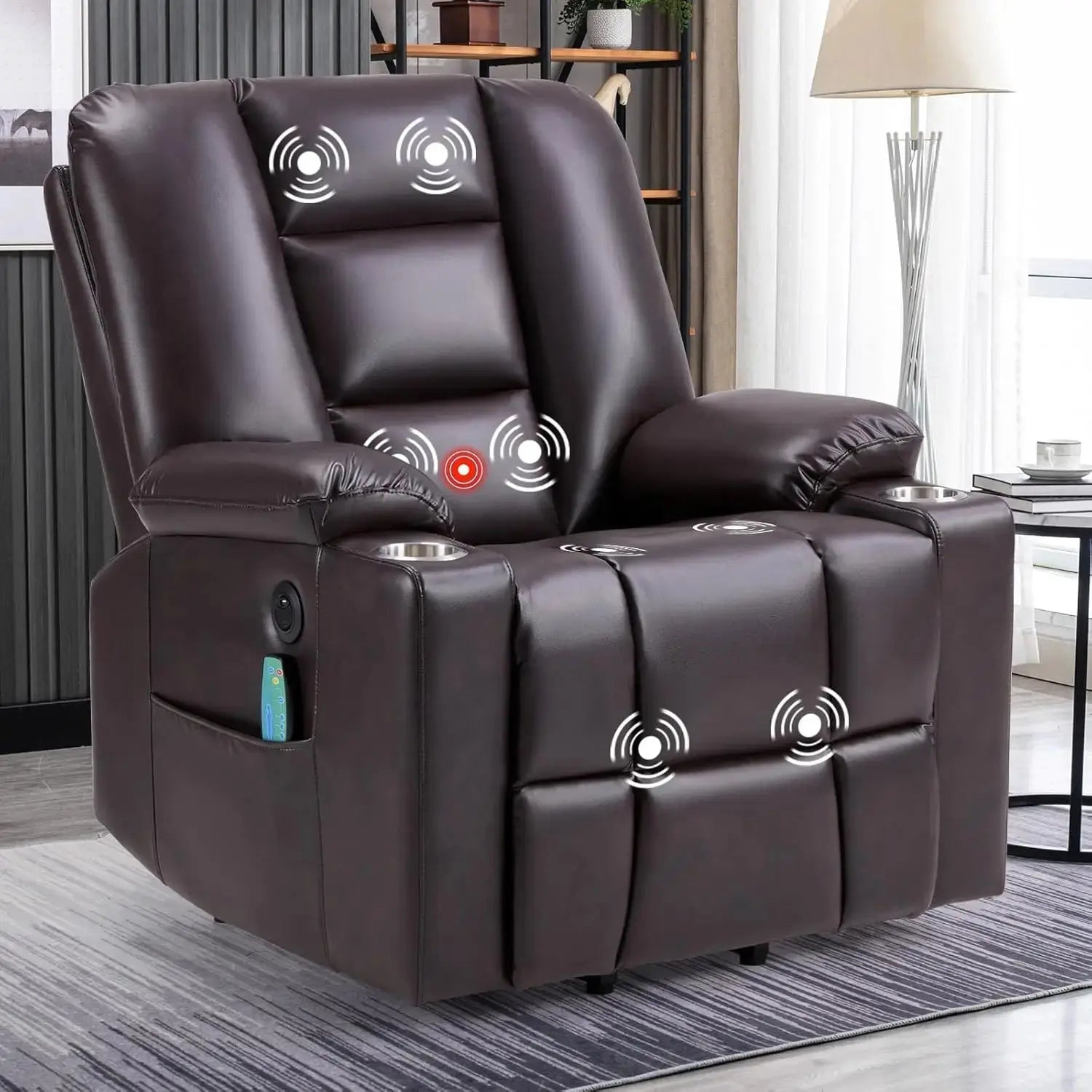 Power Lift Chair with Heat and Massage, with 2 Cup Holders, Side Pocket, USB and Type-c Port,  Faux Leather Lift Recliner Chair
