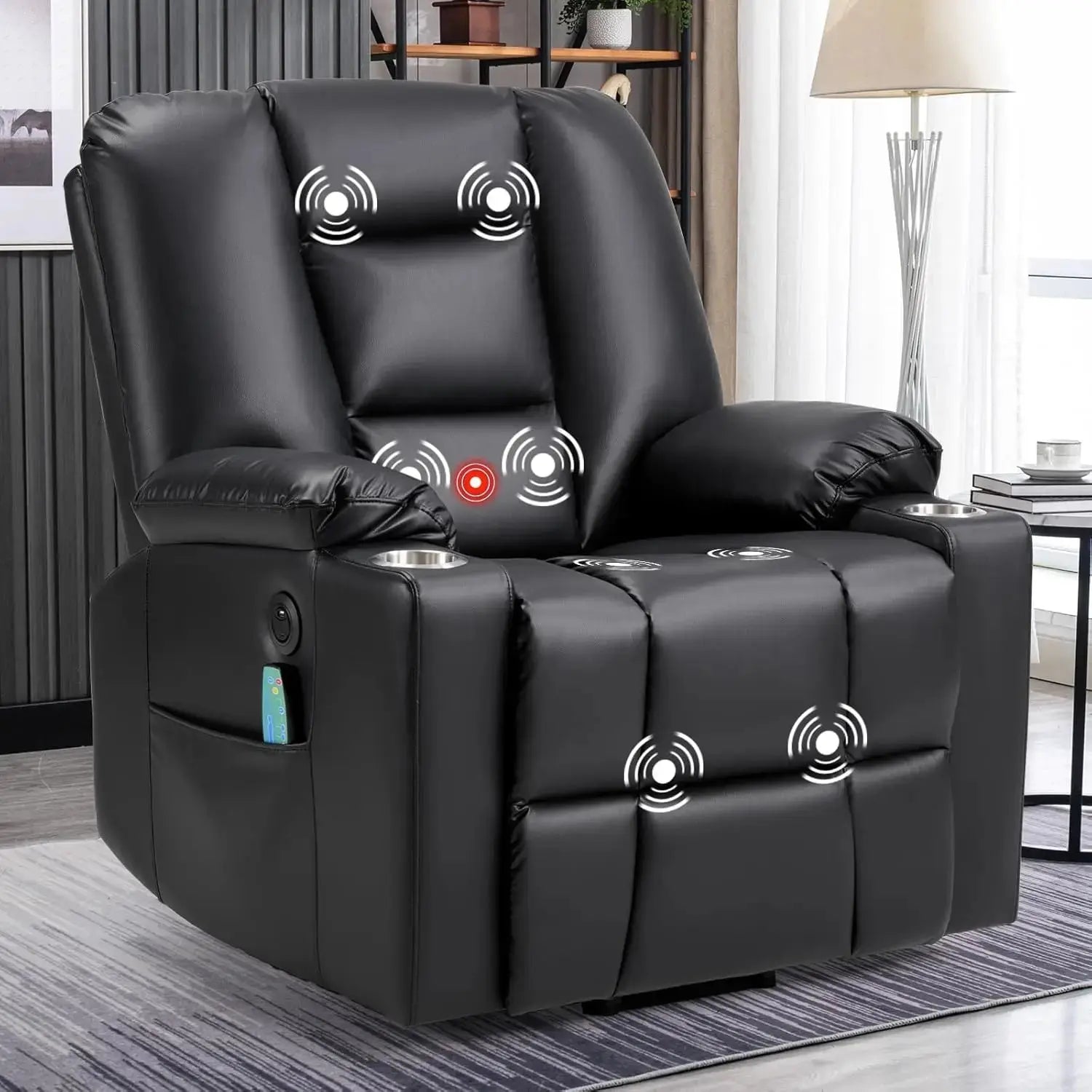 Power Lift Chair with Heat and Massage, with 2 Cup Holders, Side Pocket, USB and Type-c Port,  Faux Leather Lift Recliner Chair