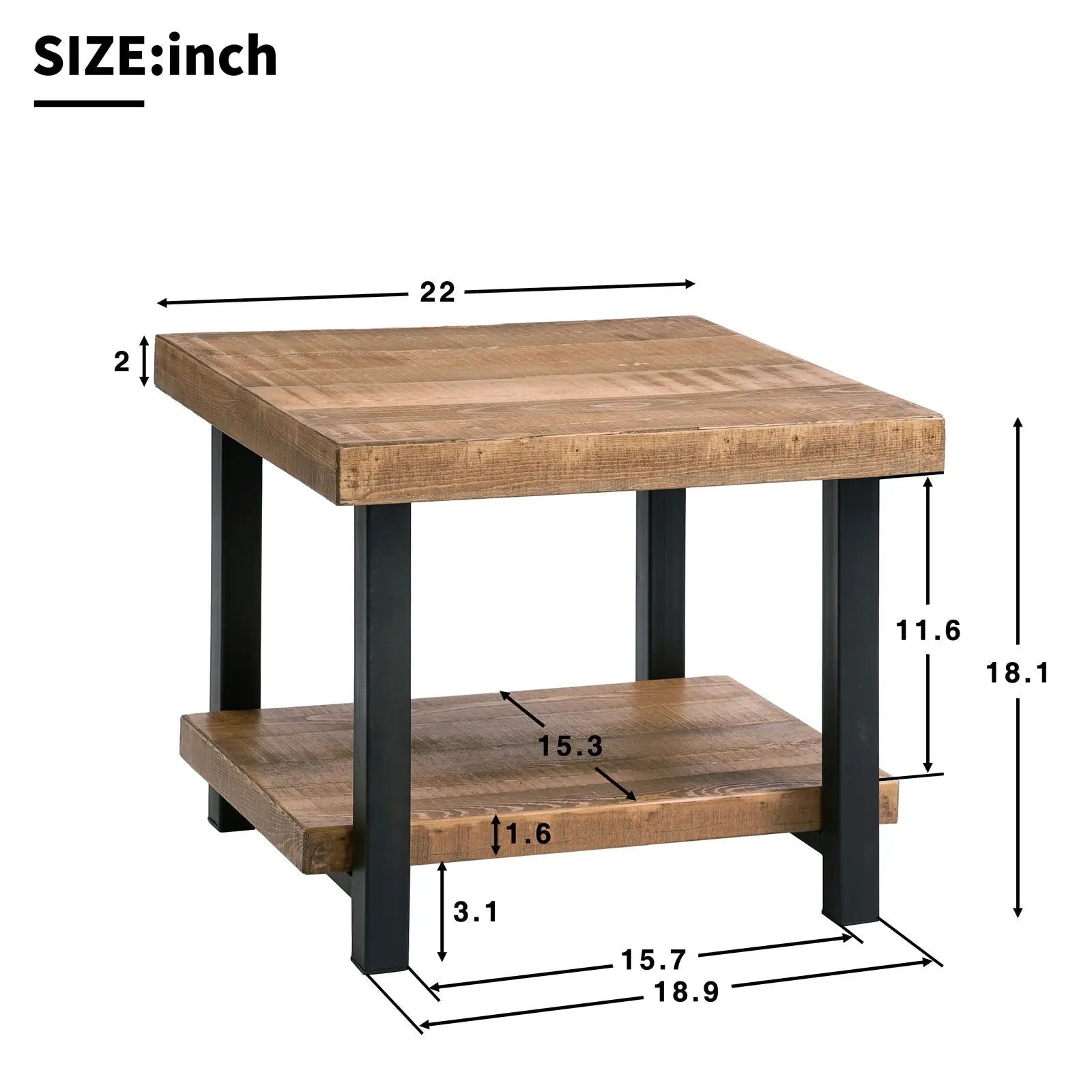 Rustic Natural Coffee Table with Storage Shelf - Square/Rectangular Design for Living Room, Easy Assembly