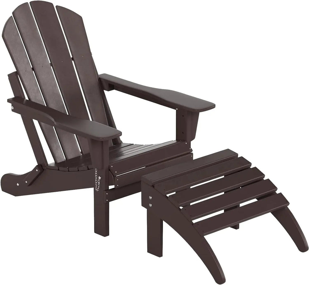 WO Home Furniture Adirondack Chair Outdoor Ottoman Set of 2 PCS Classic Patio Furniture (Dark Brown)