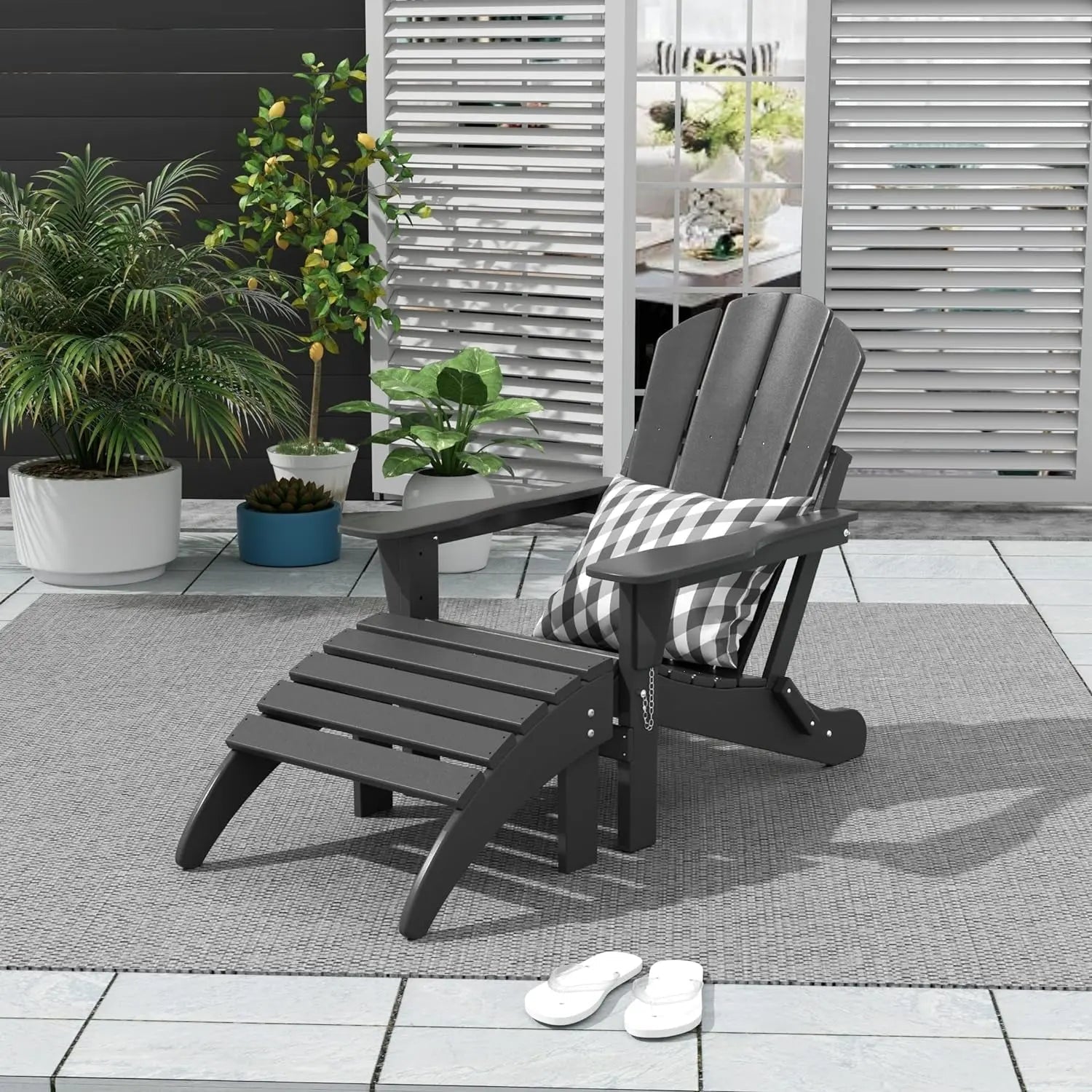 Outdoor Furniture Adirondack Chair Outdoor Ottoman Set of 2 PCS Classic (Gray)