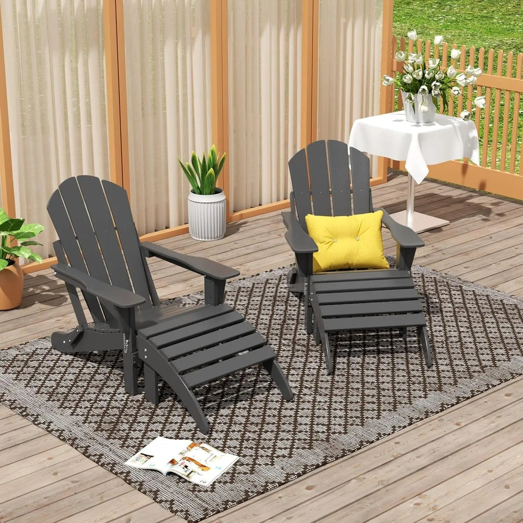 Outdoor Furniture Adirondack Chair Outdoor Ottoman Set of 2 PCS Classic (Gray)